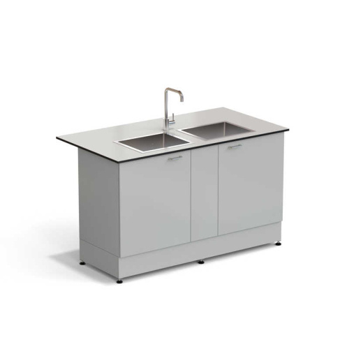 77.0075.10.38 Стол-мойка ЭКРОС 1500х800х900 мм, две чаши нержавеющая сталь, раб. поверхность - LABGRADE